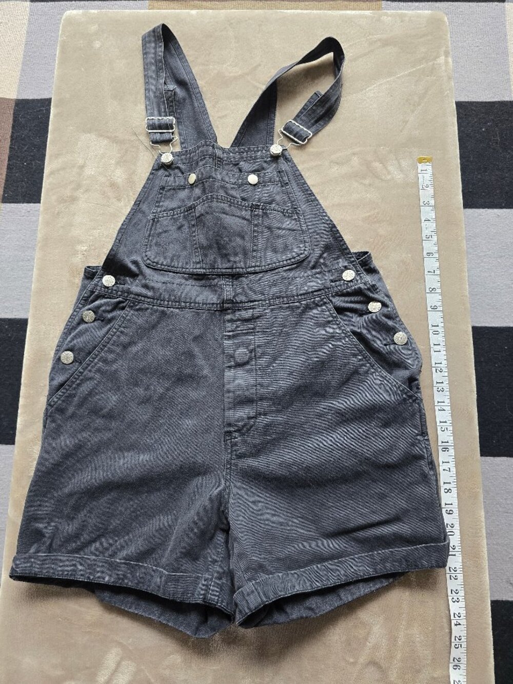 Vintage JACOB Black Denim Shortalls / Overall Shorts - Size Small